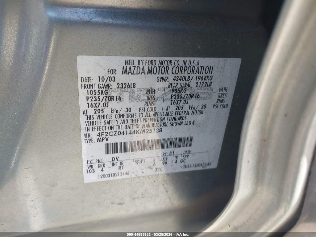 4F2CZ04144KM25138 2004 MAZDA TRIBUTE photo no. 9