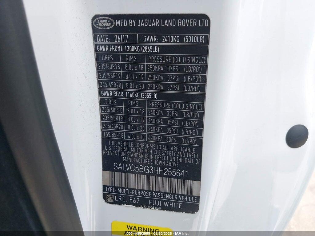 SALVC5BG3HH255641 2017 LAND ROVER RANGE ROVER EVOQUE photo no. 9