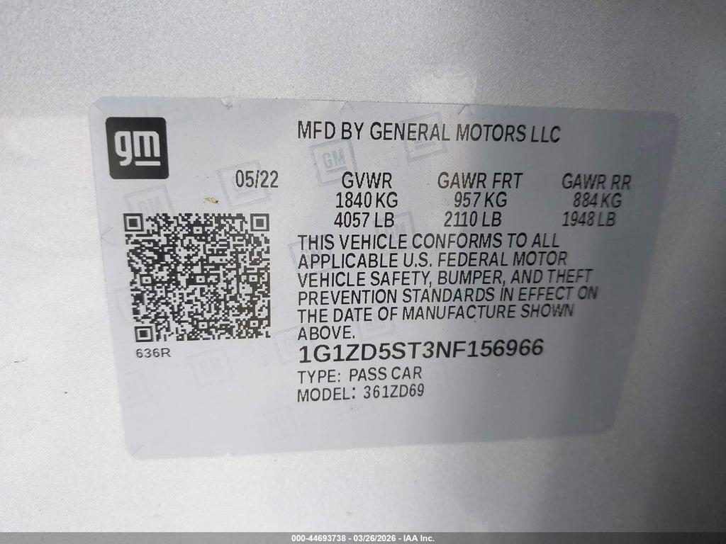1G1ZD5ST3NF156966 2022 CHEVROLET MALIBU photo no. 9