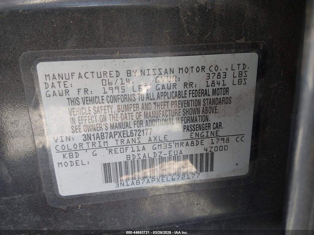 3N1AB7APXEL672177 2014 NISSAN SENTRA photo no. 9