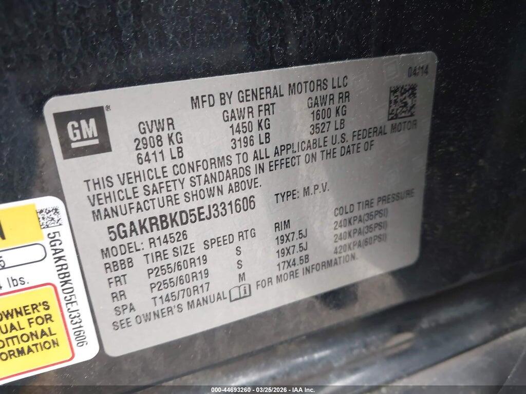 5GAKRBKD5EJ331606 2014 BUICK ENCLAVE photo no. 9