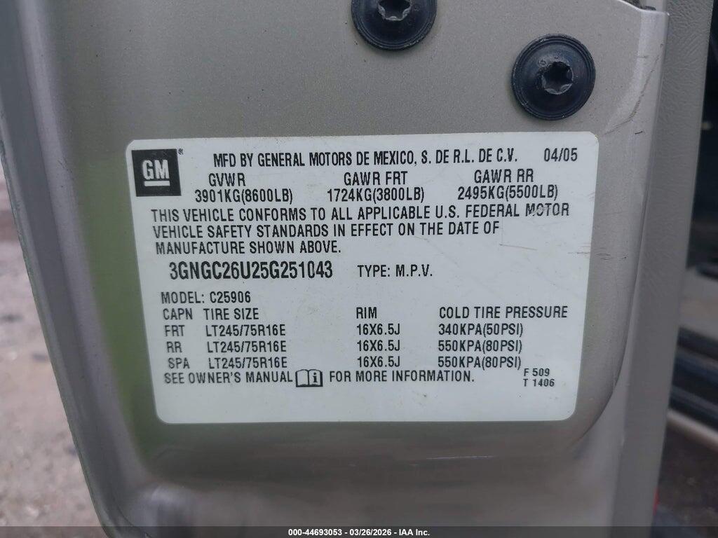 3GNGC26U25G251043 2005 CHEVROLET SUBURBAN 2500 photo no. 9