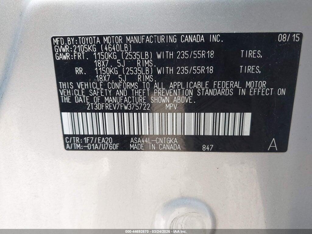 2T3DFREV7FW375722 2015 TOYOTA RAV4 photo no. 9