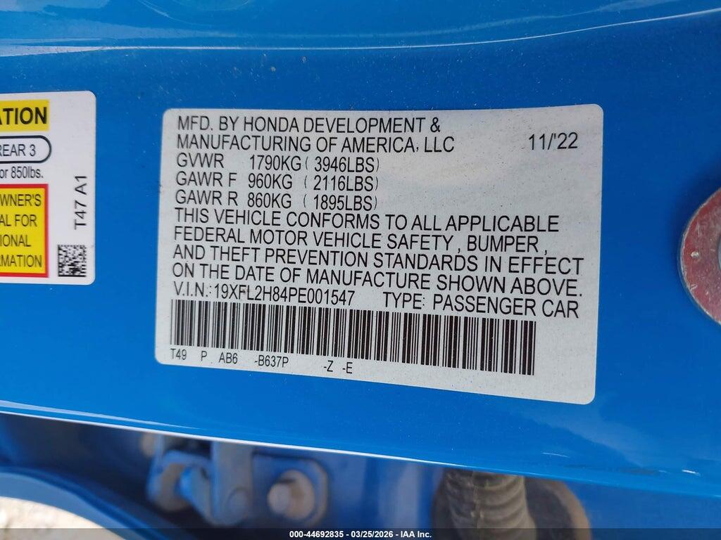 19XFL2H84PE001547 2023 HONDA CIVIC photo no. 9