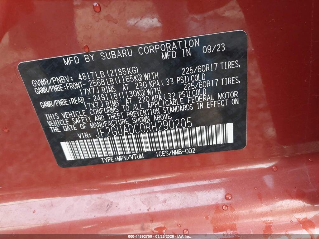 JF2GUADC0RH290205 2024 SUBARU CROSSTREK photo no. 9