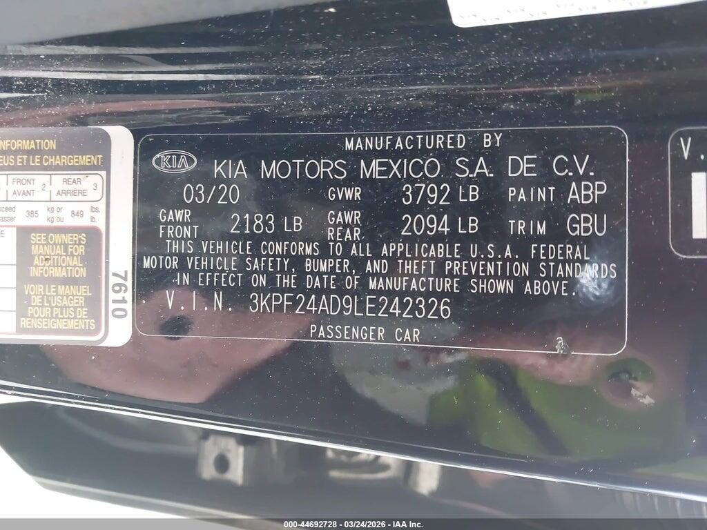 3KPF24AD9LE242326 2020 KIA FORTE photo no. 9