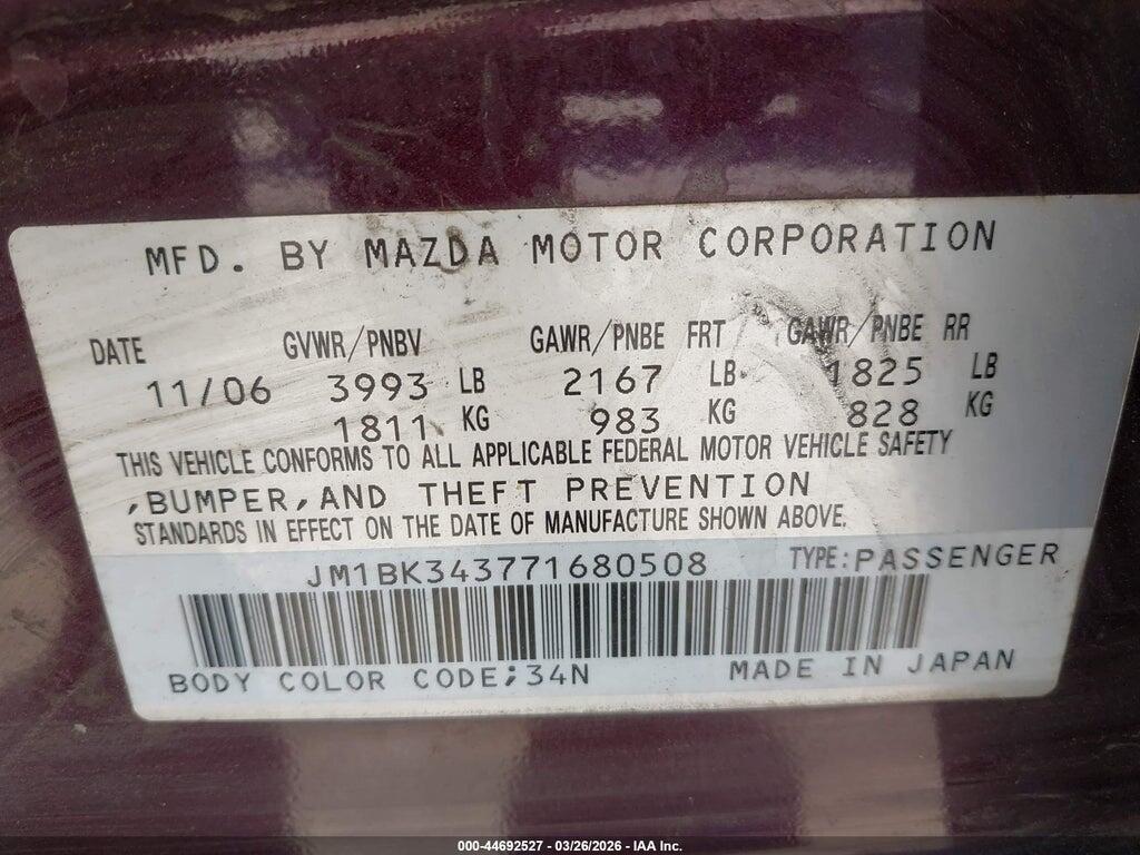 JM1BK343771680508 2007 MAZDA MAZDA3 photo no. 9