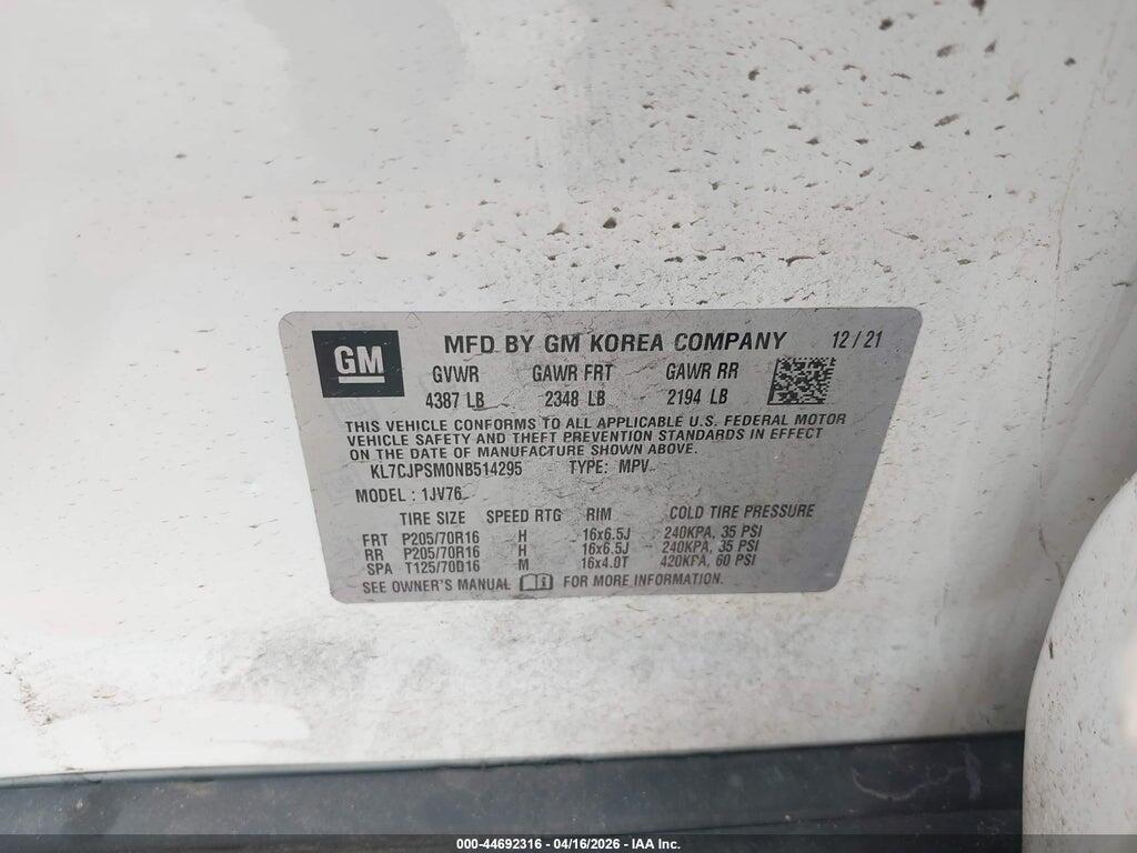 KL7CJPSM0NB514295 2022 CHEVROLET TRAX photo no. 9
