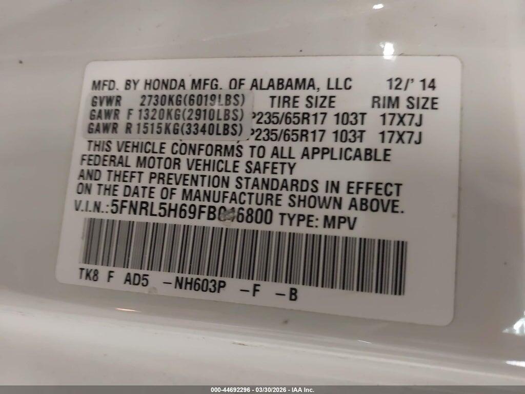 5FNRL5H69FB046800 2015 HONDA ODYSSEY photo no. 9