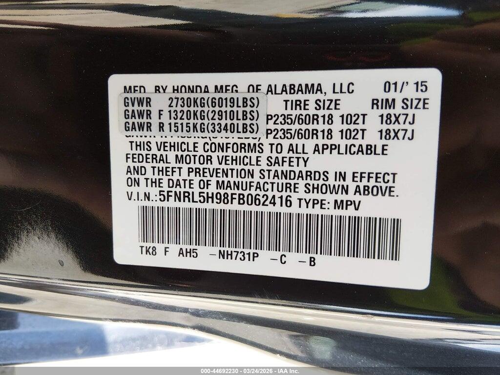 5FNRL5H98FB062416 2015 HONDA ODYSSEY photo no. 8