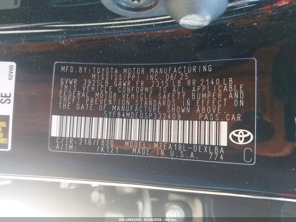 5YFB4MDE0SP332409 2025 TOYOTA COROLLA photo no. 9