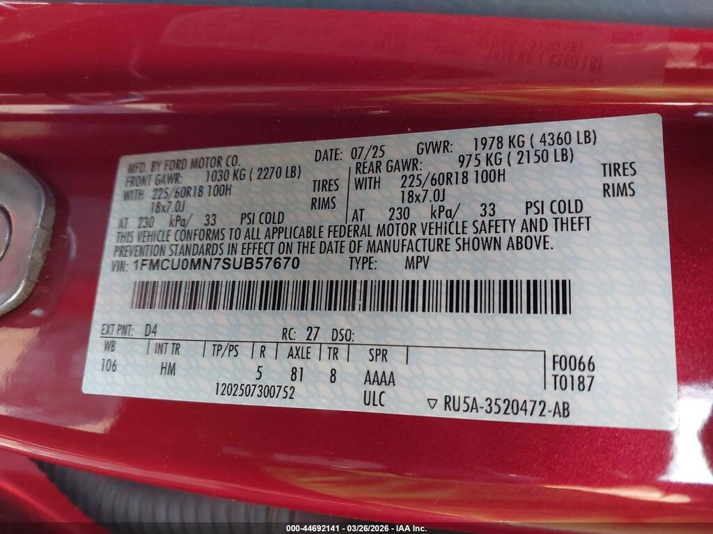 1FMCU0MN7SUB57670 2025 FORD ESCAPE photo no. 9