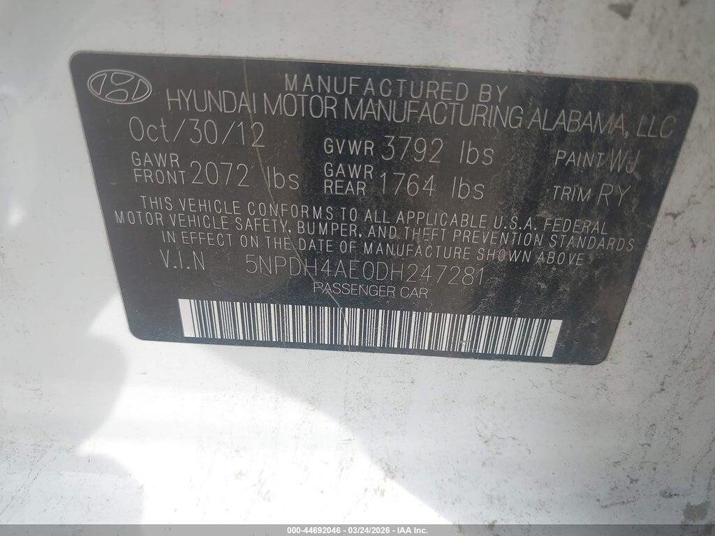 5NPDH4AE0DH247281 2013 HYUNDAI ELANTRA photo no. 9