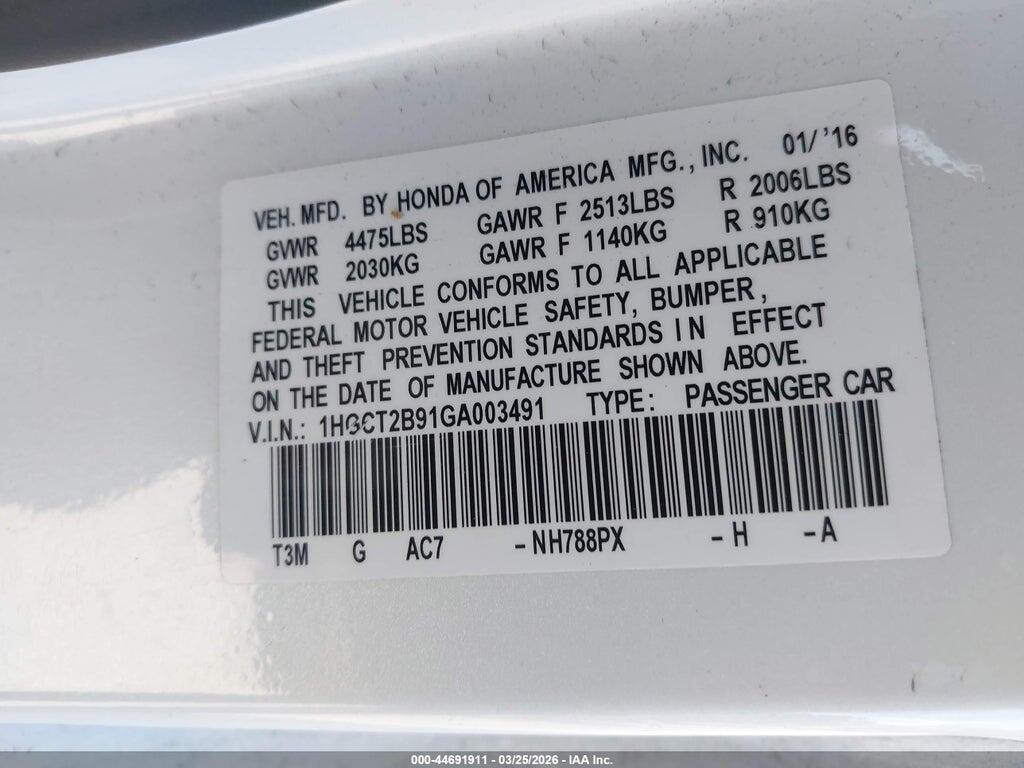 1HGCT2B91GA003491 2016 HONDA ACCORD photo no. 9