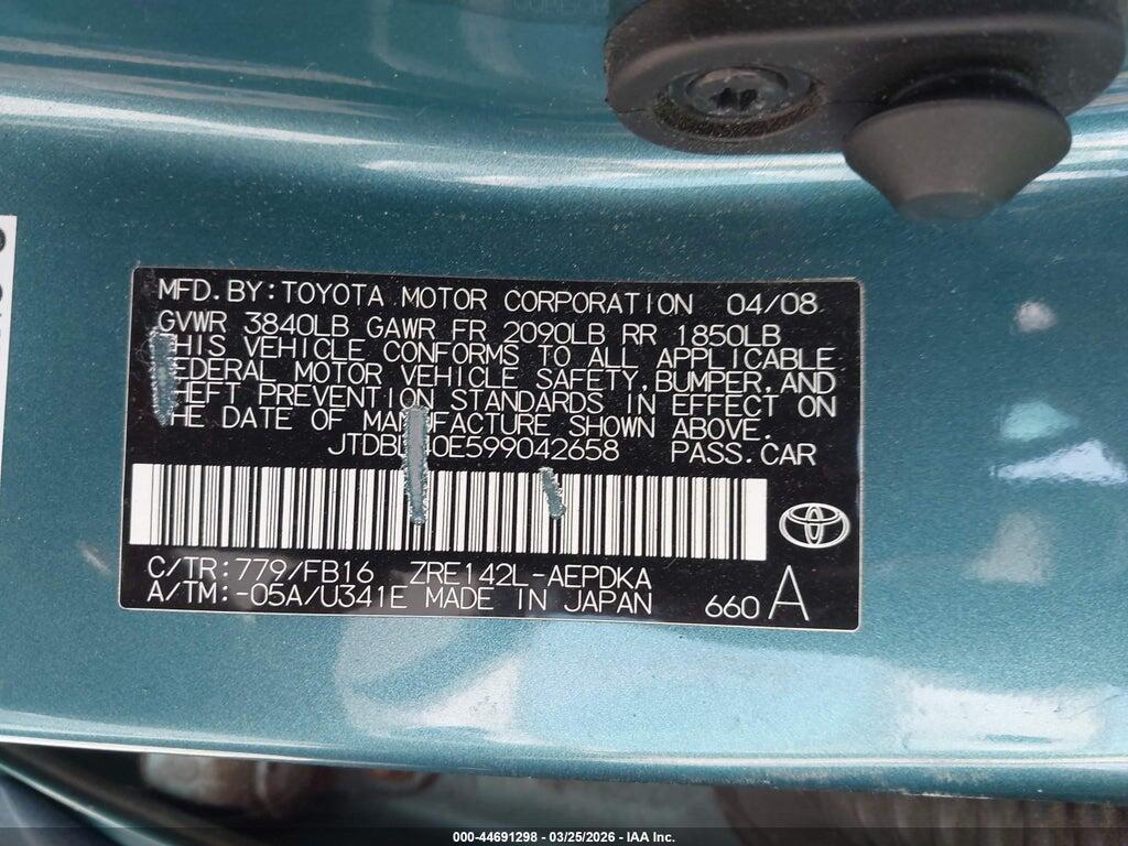 JTDBL40E599042658 2009 TOYOTA COROLLA photo no. 9