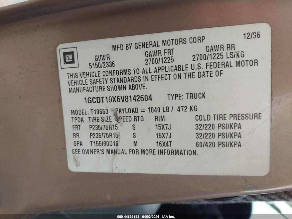 1GCDT19X6V8142604 1997 CHEVROLET T10 photo no. 9