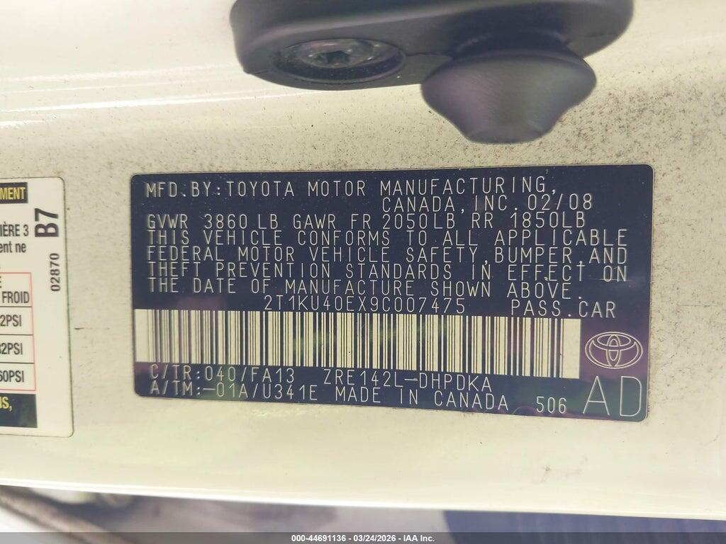 2T1KU40EX9C007475 2009 TOYOTA MATRIX photo no. 9