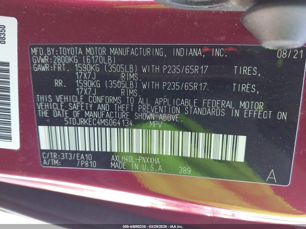 5TDJRKEC4MS064134 2021 TOYOTA SIENNA photo no. 9