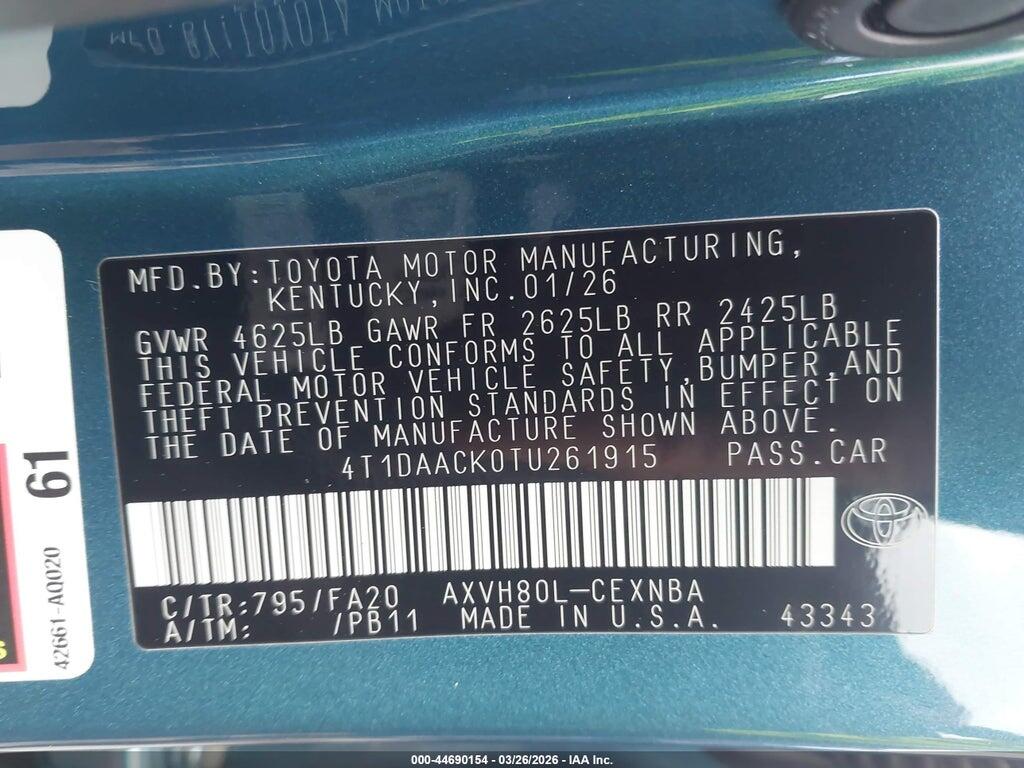 4T1DAACK0TU261915 2026 TOYOTA CAMRY photo no. 9