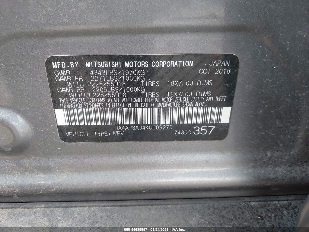 JA4AP3AU4KU009275 2019 MITSUBISHI OUTLANDER SPORT photo no. 9