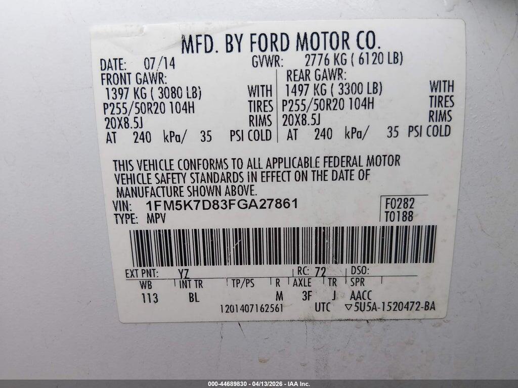 1FM5K7D83FGA27861 2015 FORD EXPLORER photo no. 9