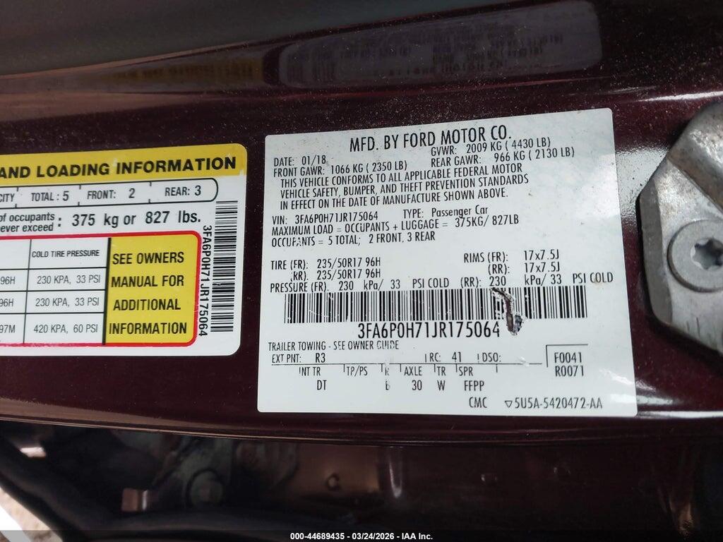 3FA6P0H71JR175064 2018 FORD FUSION photo no. 9