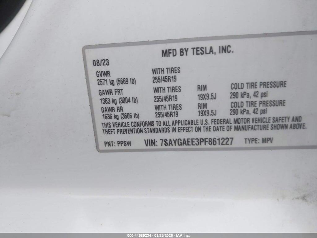 7SAYGAEE3PF861227 2023 TESLA MODEL Y photo no. 9