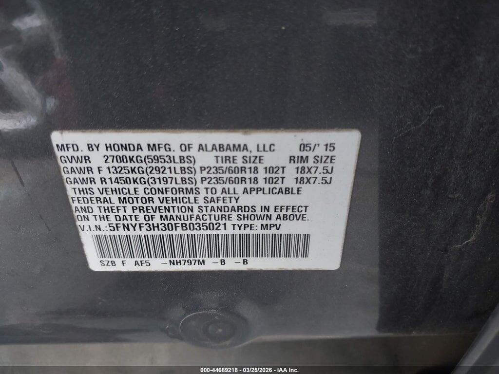5FNYF3H30FB035021 2015 HONDA PILOT photo no. 9