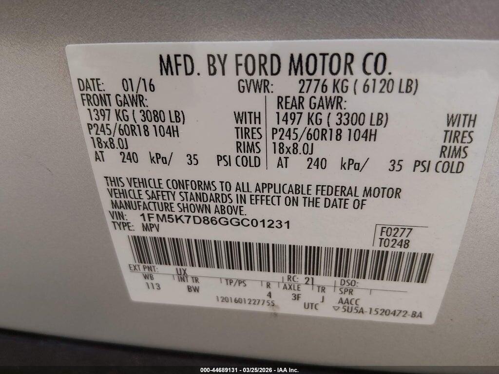 1FM5K7D86GGC01231 2016 FORD EXPLORER photo no. 9