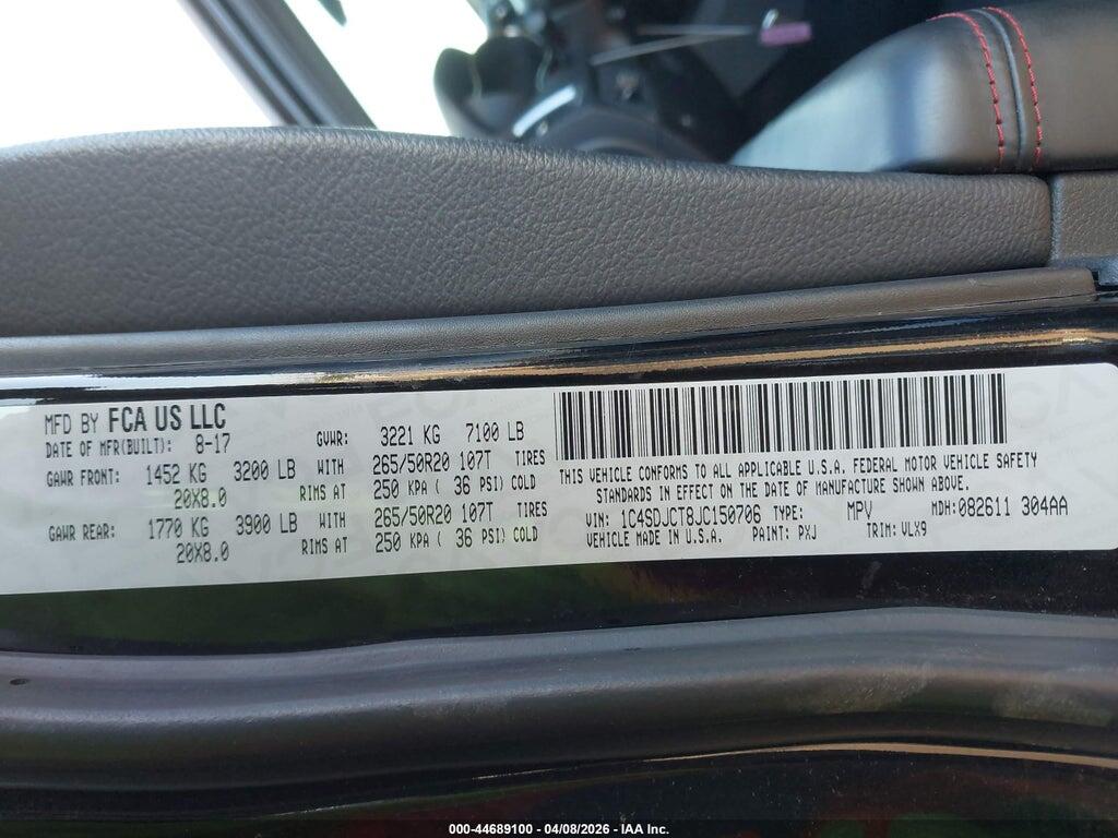 1C4SDJCT8JC150706 2018 DODGE DURANGO photo no. 9