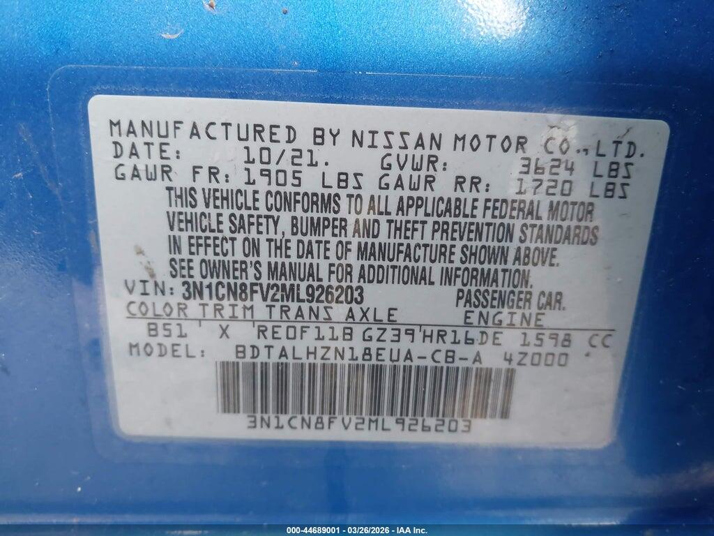 3N1CN8FV2ML926203 2021 NISSAN VERSA photo no. 9