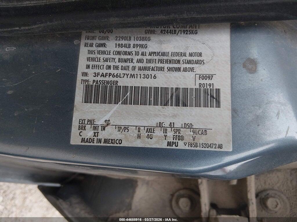 3FAFP66L7YM113016 2000 FORD CONTOUR photo no. 9
