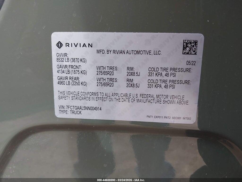 7FCTGAAL5NN004914 2022 RIVIAN R1T photo no. 9