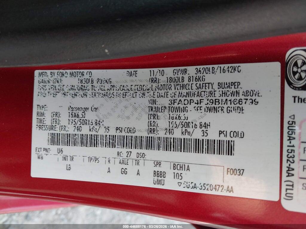 3FADP4FJ9BM166799 2011 FORD FIESTA photo no. 9