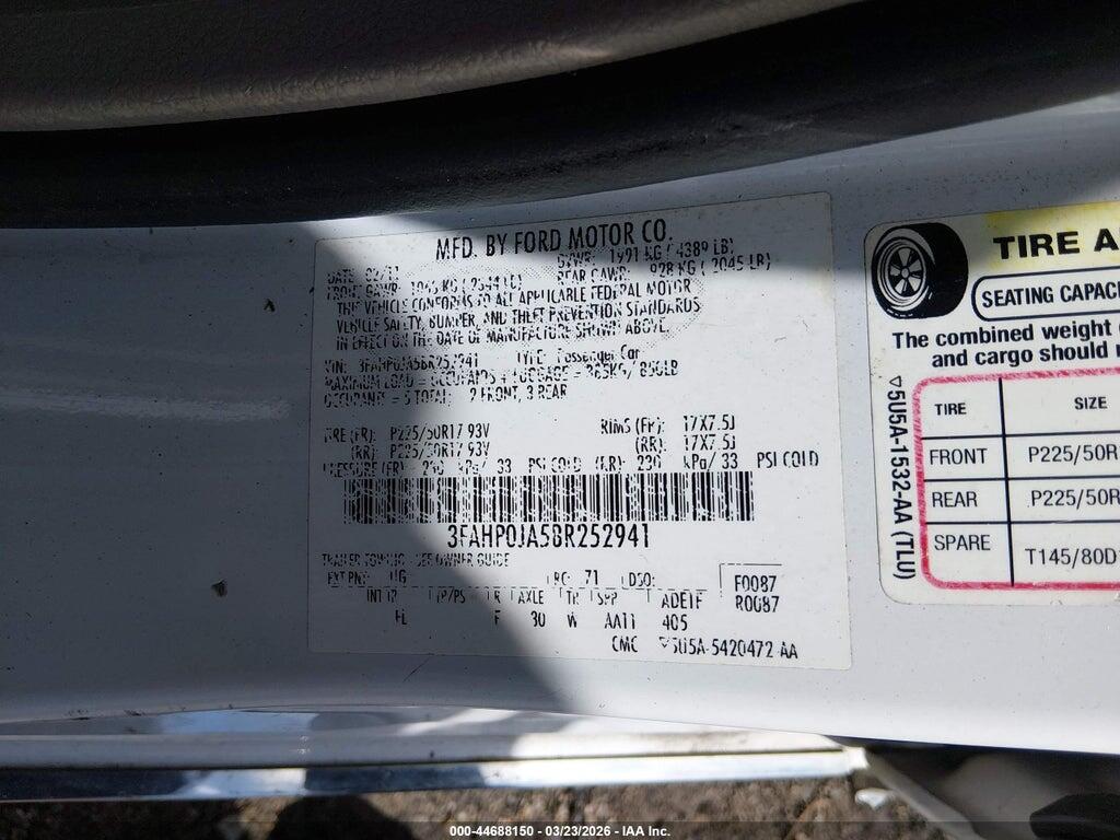 3FAHP0JA5BR252941 2011 FORD FUSION photo no. 9