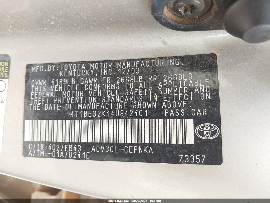 4T1BE32K14U842401 2004 TOYOTA CAMRY photo no. 9