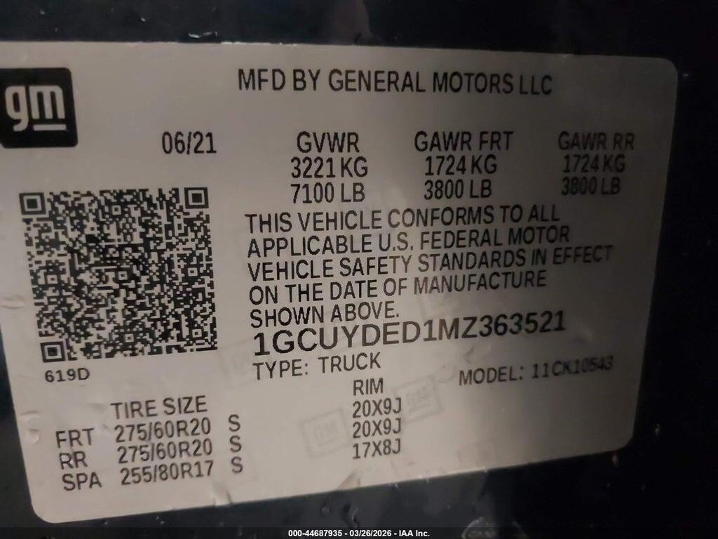 1GCUYDED1MZ363521 2021 CHEVROLET SILVERADO 1500 photo no. 9