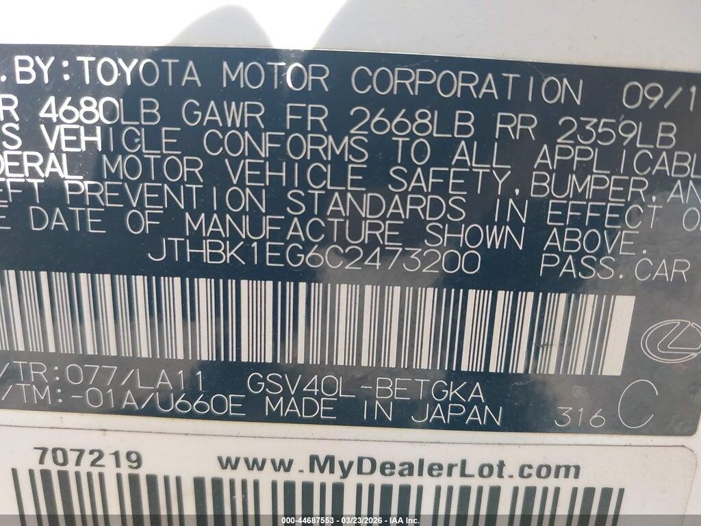JTHBK1EG6C2473200 2012 LEXUS ES 350 photo no. 9
