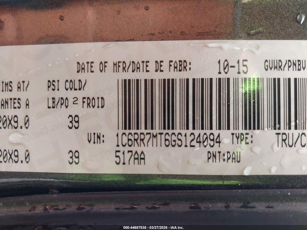 1C6RR7MT6GS124094 2016 RAM 1500 photo no. 9