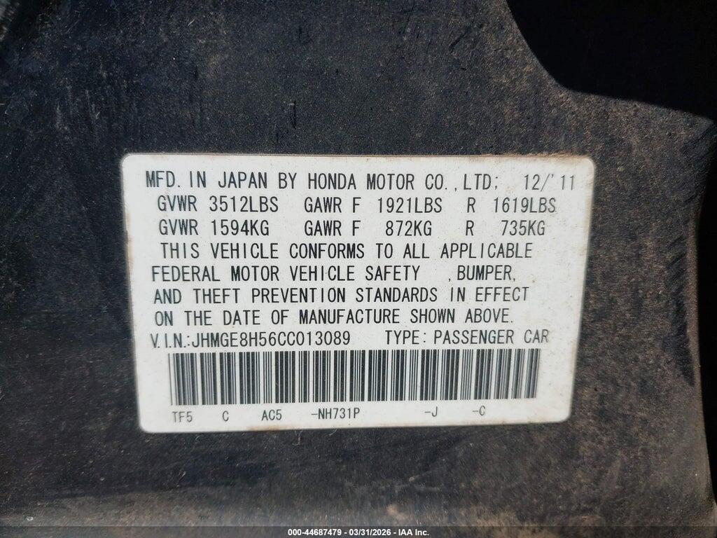 JHMGE8H56CC013089 2012 HONDA FIT photo no. 9