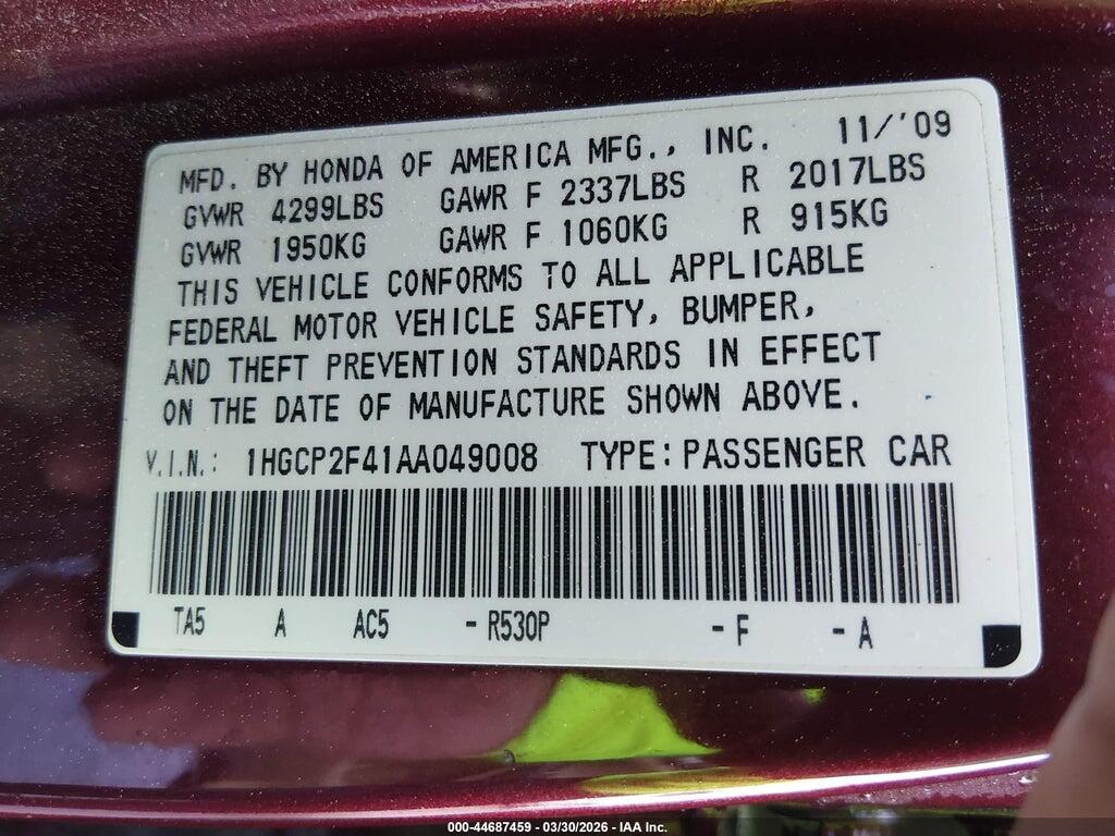 1HGCP2F41AA049008 2010 HONDA ACCORD photo no. 9