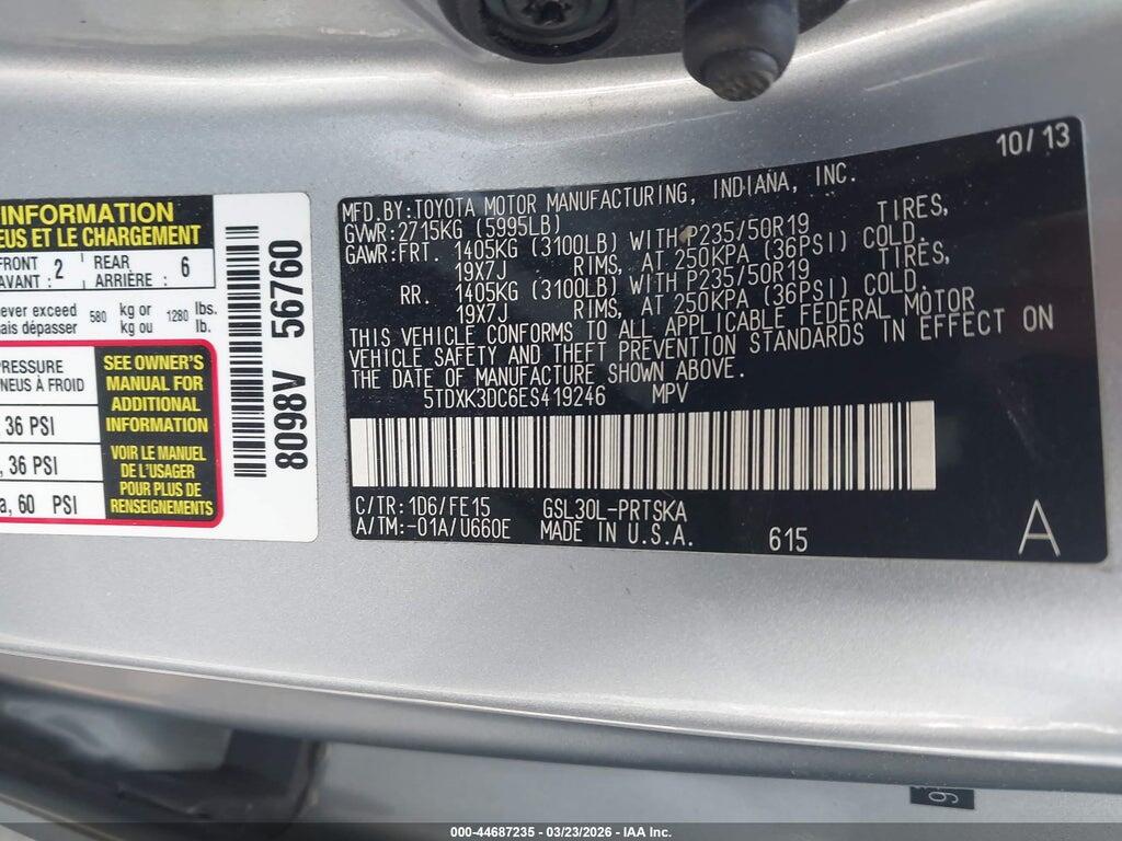 5TDXK3DC6ES419246 2014 TOYOTA SIENNA photo no. 9