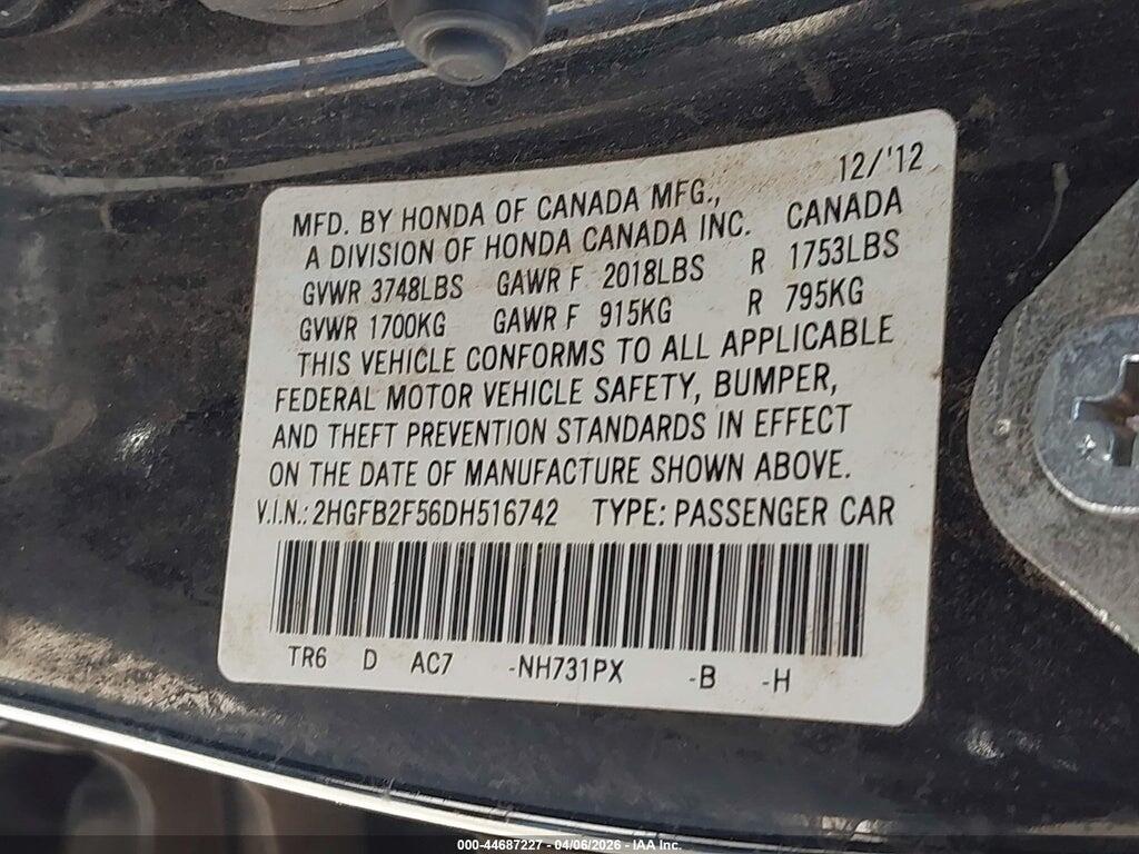 2HGFB2F56DH516742 2013 HONDA CIVIC photo no. 9