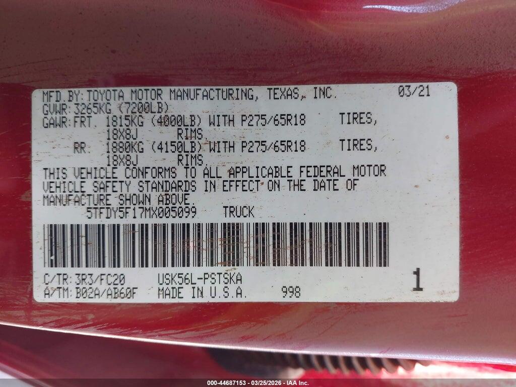 5TFDY5F17MX005099 2021 TOYOTA TUNDRA photo no. 9