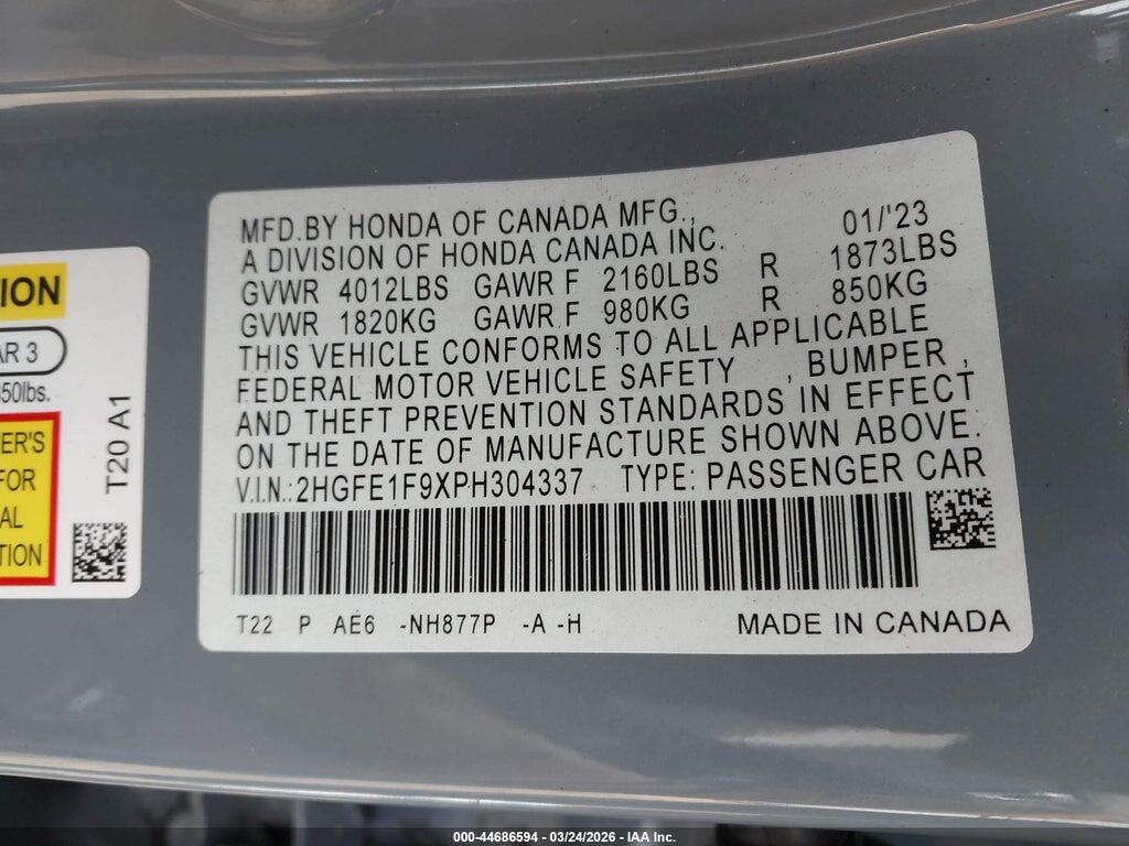 2HGFE1F9XPH304337 2023 HONDA CIVIC photo no. 9