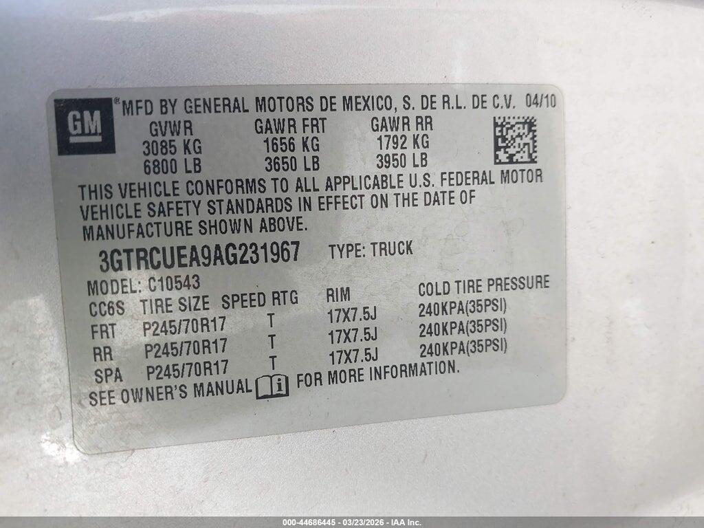3GTRCUEA9AG231967 2010 GMC SIERRA 1500 photo no. 9