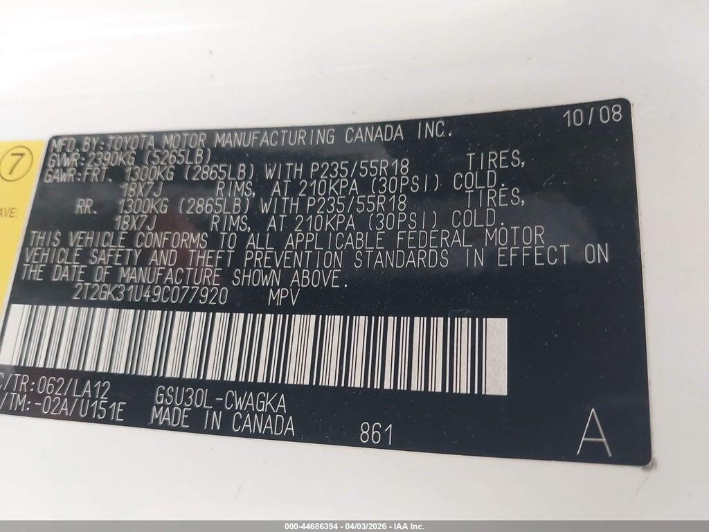 2T2GK31U49C077920 2009 LEXUS RX 350 photo no. 9