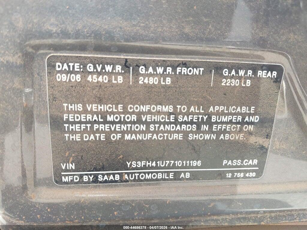 YS3FH41U771011196 2007 SAAB 9-3 photo no. 9