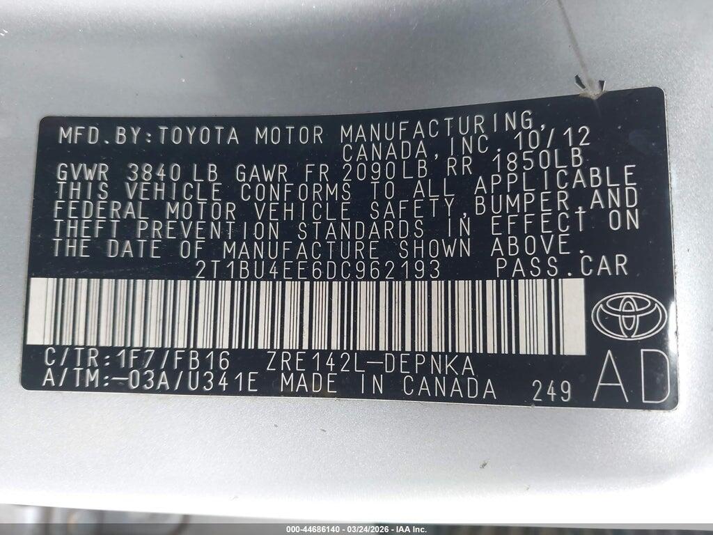 2T1BU4EE6DC962193 2013 TOYOTA COROLLA photo no. 9