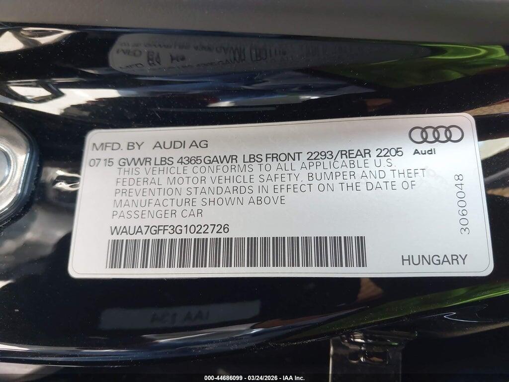 WAUA7GFF3G1022726 2016 AUDI A3 photo no. 9